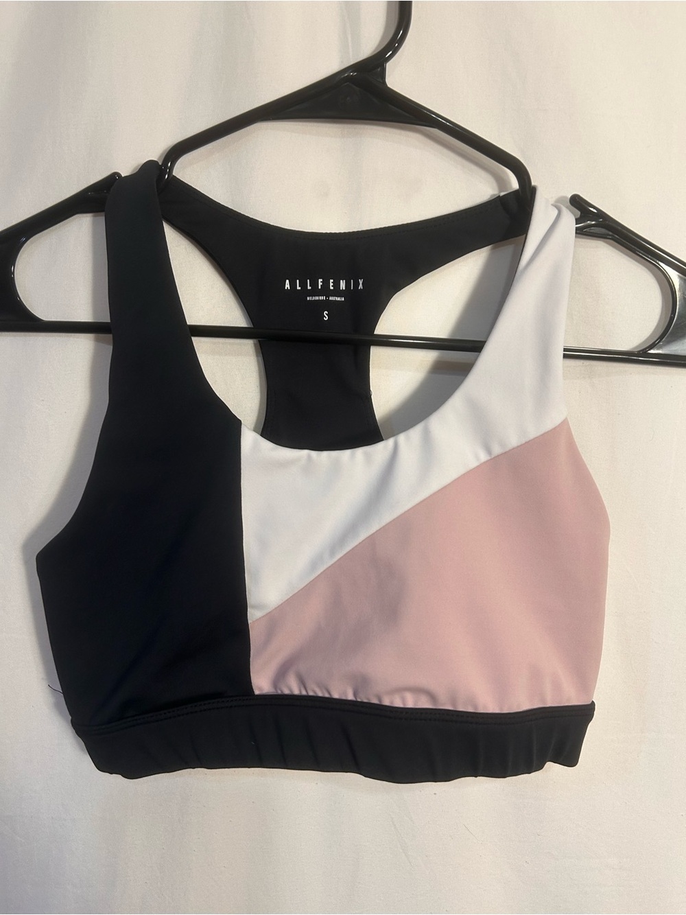 AllFenix Colorblock Racerback Sports Bra — Black, White & Blush